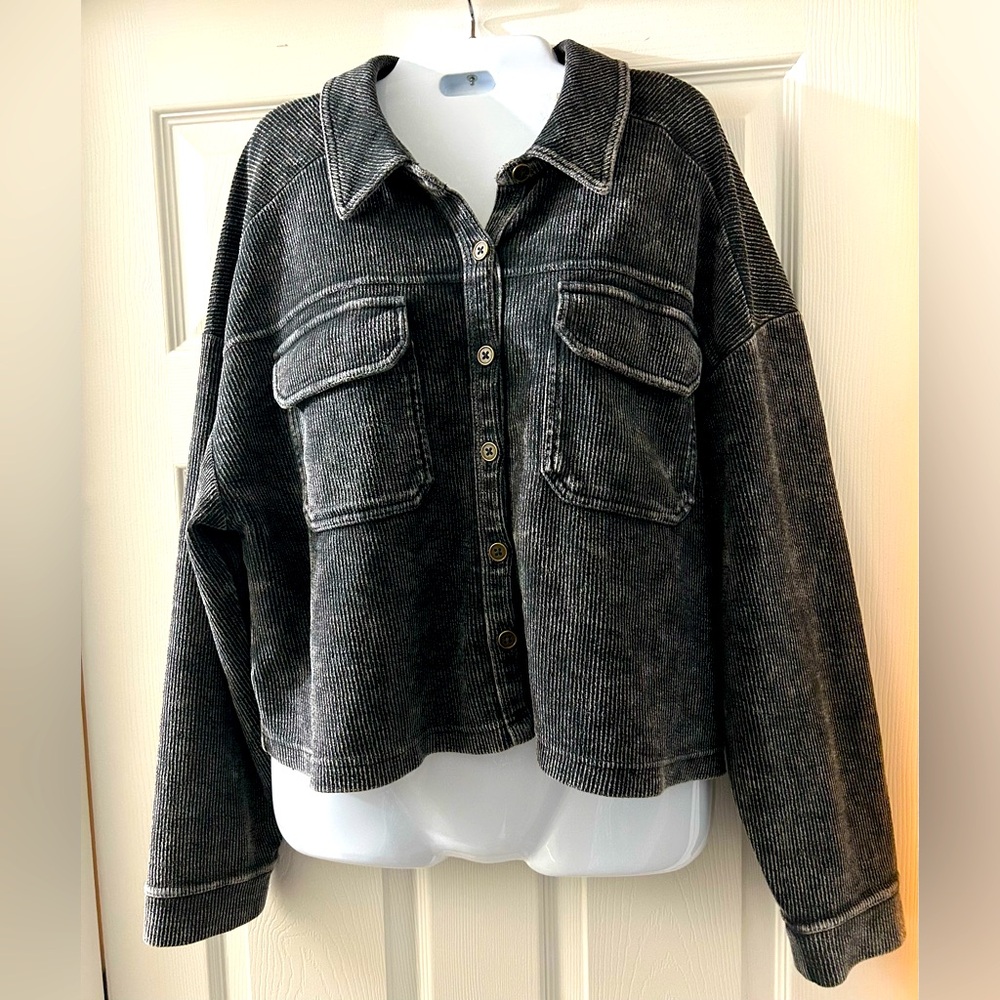 PILCRO by Anthropologie Black Acid-Washed Button Up
